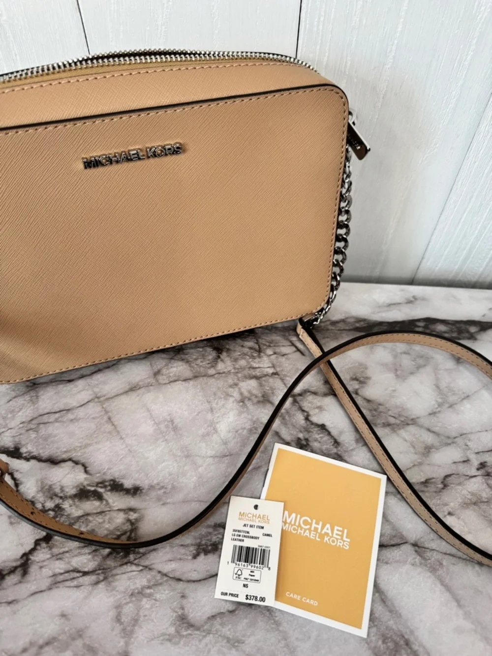 Michael Kors Jet Set Tan Leather Crossbody with Chain Strap - Picture 9 of 14